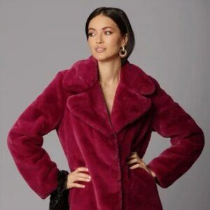 New Avec Les Filles Magenta Faux Fur Notch Collar Coat